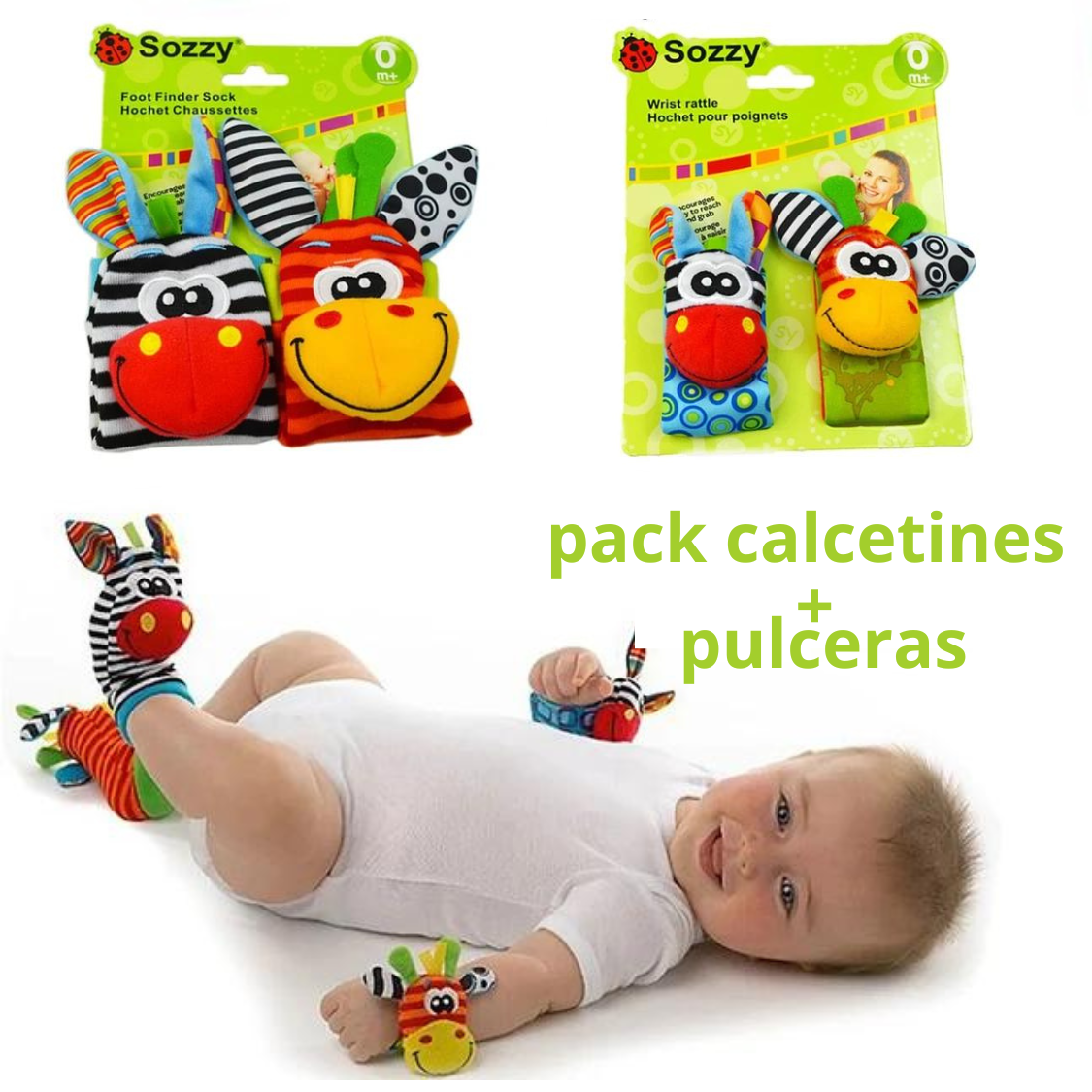 Sonajero Calcetines y Muñequeras para Bebé, 4 piezas Calcetines