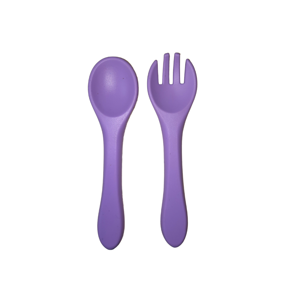 Bowl tazón cuchara y tenedor de silicona para niños - Lila