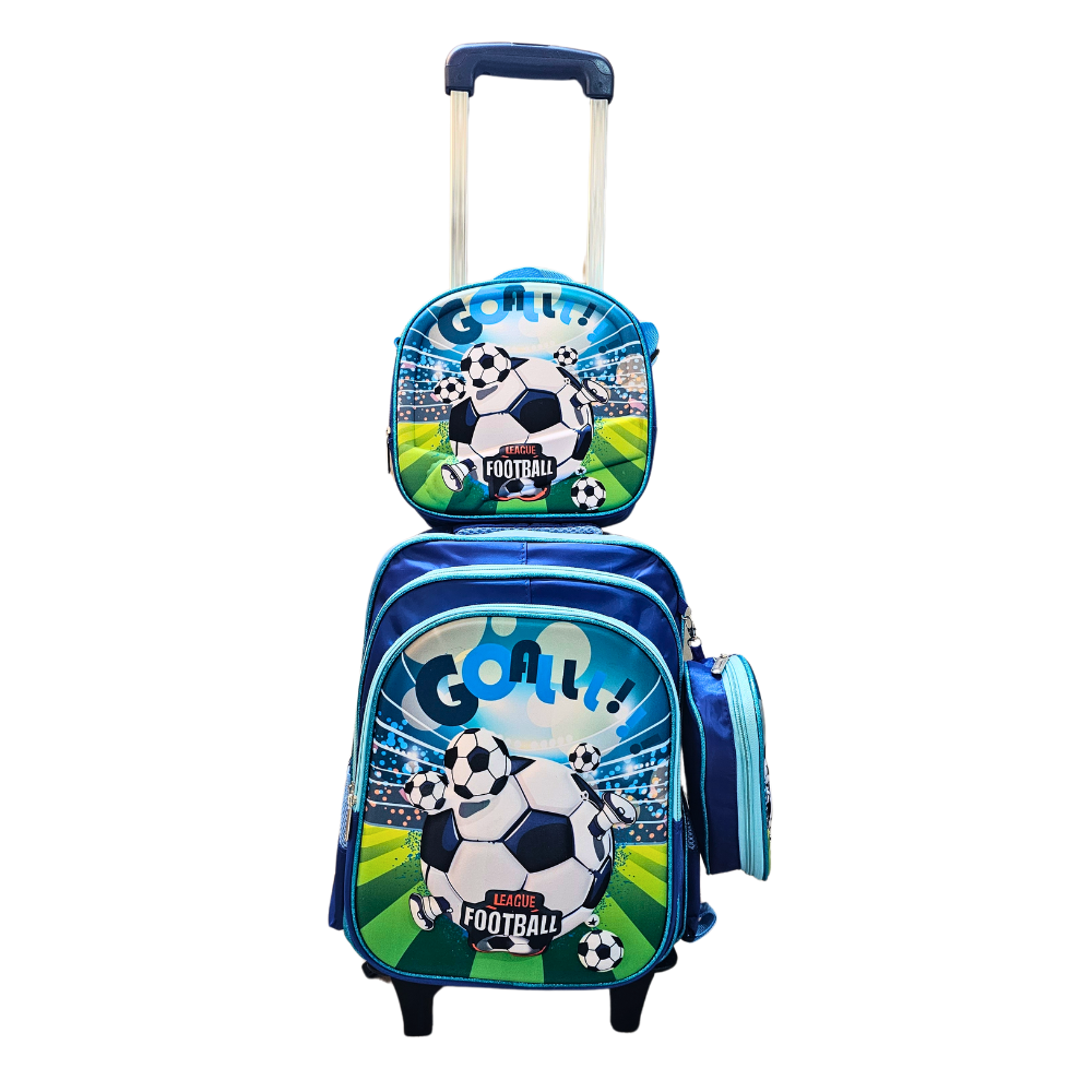 Mochila Con Ruedas + Lonchera + Estuche Pelota Niño