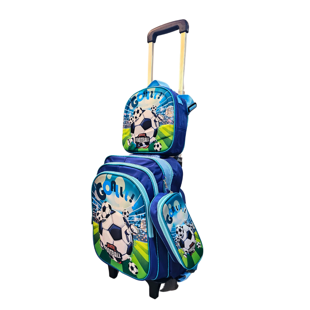 Mochila Con Ruedas + Lonchera + Estuche Pelota Niño