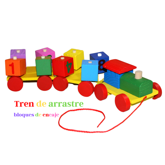 Juguete Tren Arrastre numero y letras Madera Montessori