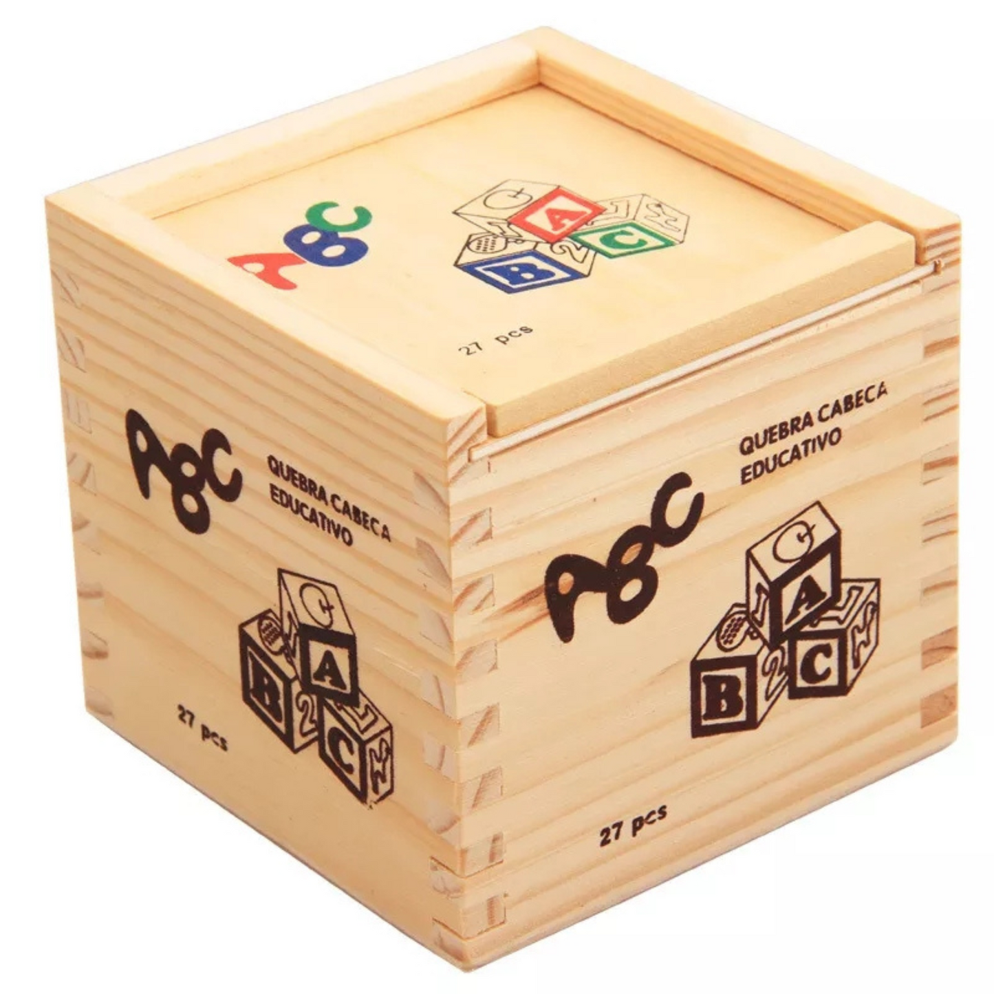 Cubo de madera Abecedario y números 27 piezas